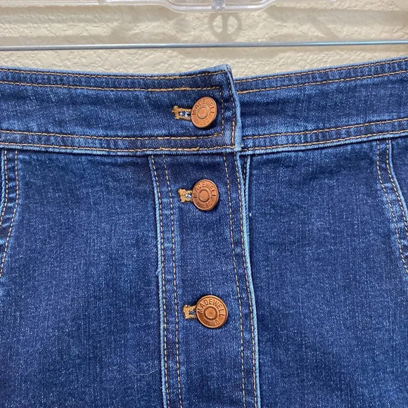MADEWELL Stretch Denim A-Line Mini Skirt Button-Front Size 4 Dark Wash - Picture 5 of 8